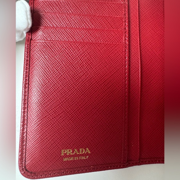 Prada Women’s Red Leather Saffiano Small Bifold Wallet with Gold-Toned Hardware - Picture 13 of 13